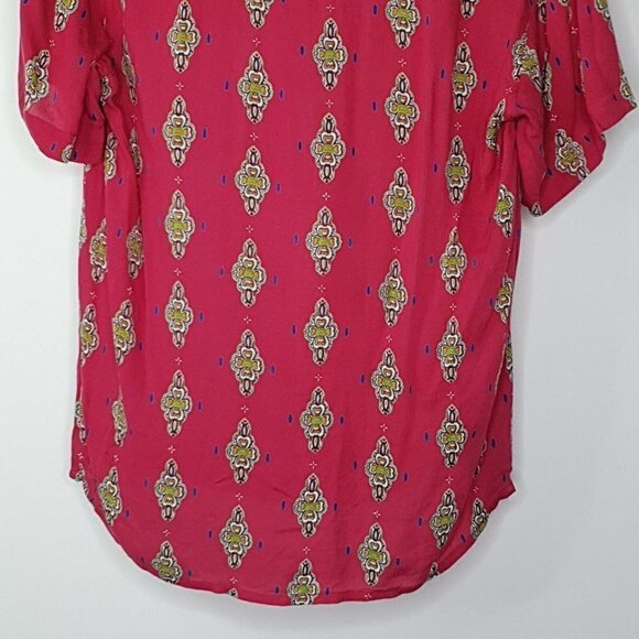 Raga Small Alice Button Down Short Sleeve Boyfriend Medallion Shirt Viscose - Picture 7 of 10